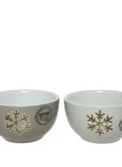 Bol - Stoneware Bowl Shiny Glaze Metallic Glaze Snowflake - mai multe culori | Kaemingk