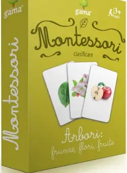 Carti de joc Montessori. Arbori: frunze, flori, fructe
