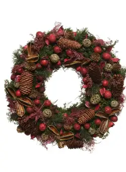 Decoratiune - Wreath Grass Pinecones and Nuts - Green-Red | Kaemingk