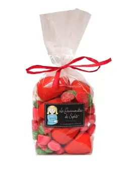 Punguta cu bomboane in forma de capsuni - sachet trio de fraises | Les Gourmandises de Sophie