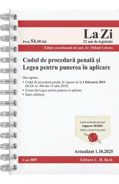 Codul de procedura penala si Legea pentru punerea in aplicare Act. 1 octombrie 2025 Ed.Spiralata - Mihail Udroiu